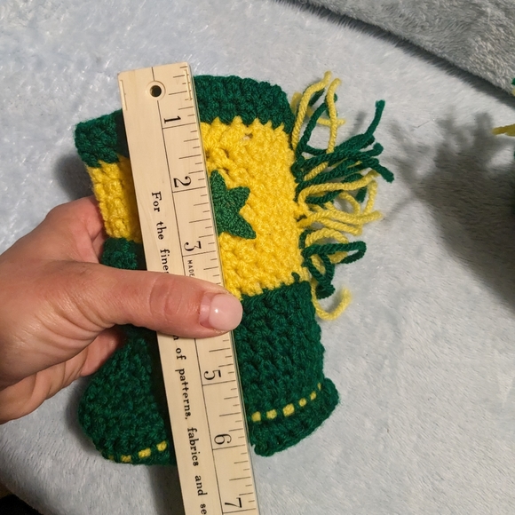 Handmade Knit Western Cowboy Fringe Booties Yellow Green Infant OS - Picture 8 of 8